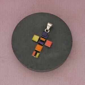 mexico sterling silver charoite mop & spiny oyster pendant